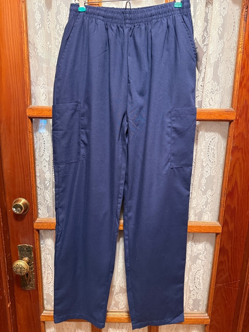 NWT Elastic Waist Navy Cargo Scrub Pants